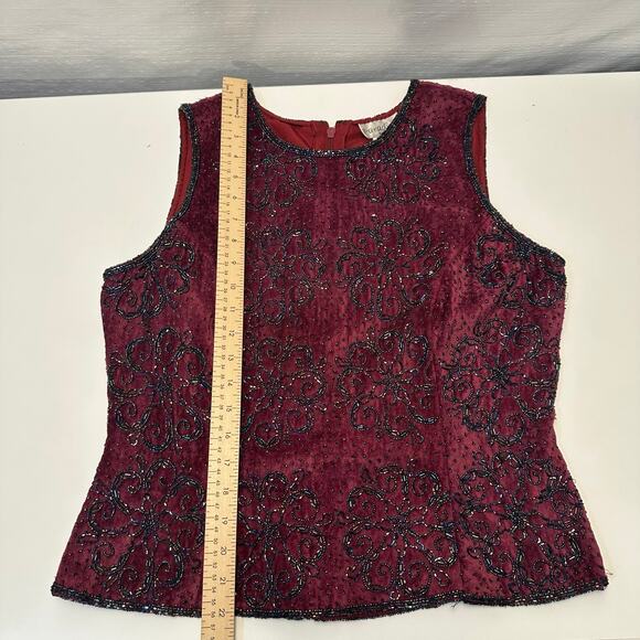 Vintage Paradise Womens L Top Large Red Velvet Sleeveless Embellished Whimsygoth - Picture 7 of 9